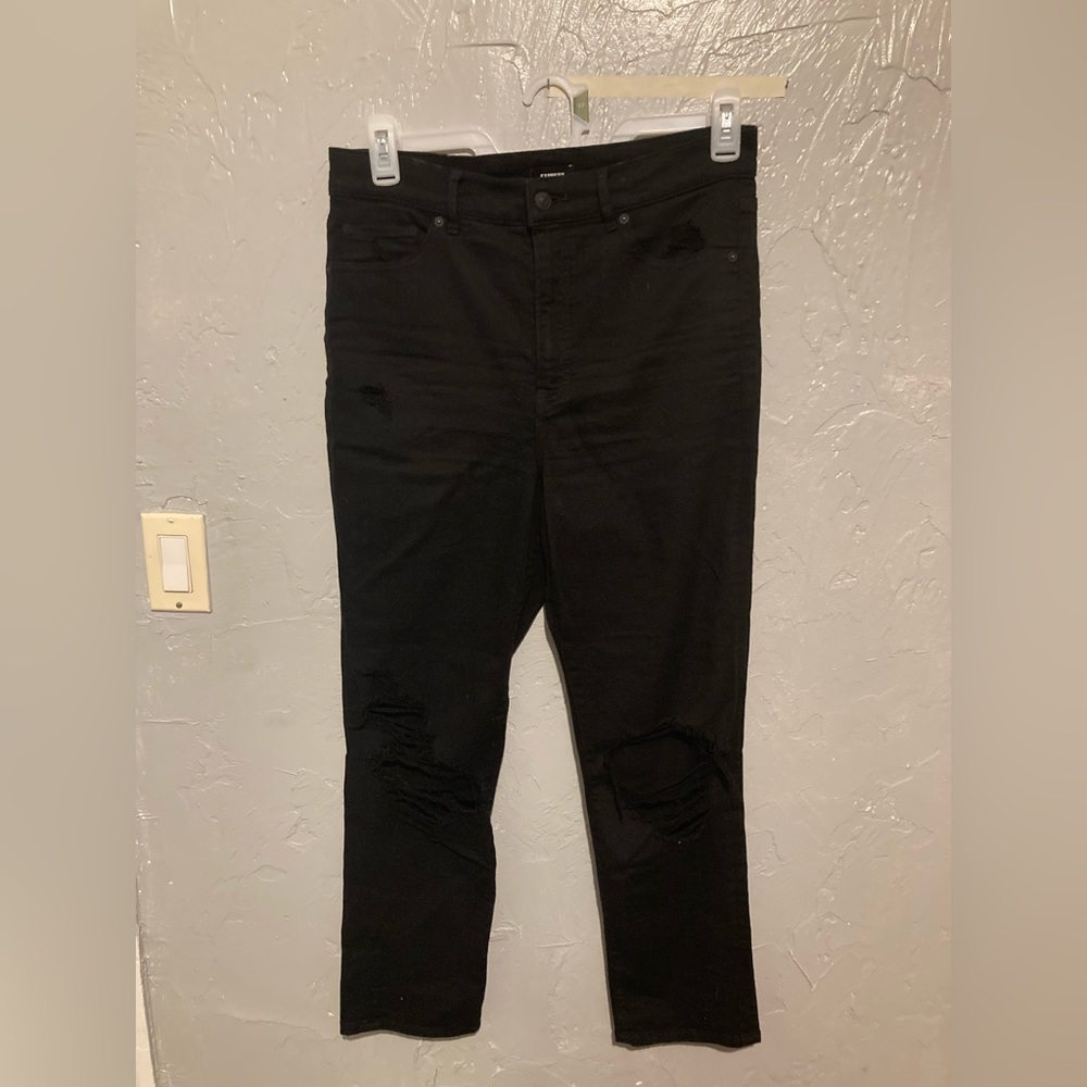Size 10R Black Distressed Slim Super High Rise Jeans